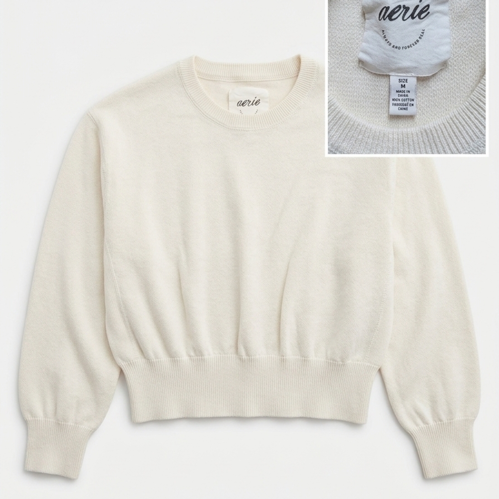 Aerie Women's Soft Cream Crew Neck Sweater